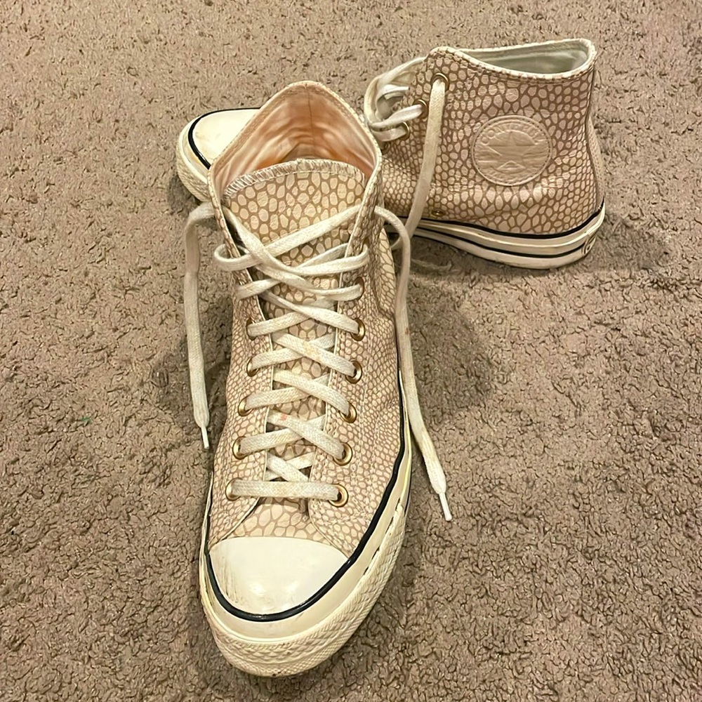 Custom made converse high tops. Snake print leather. Size 10 women’s/ 8 men’s
